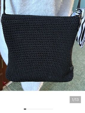 The SAK  crocheted Shoulder bag black  brushed silvertone hardware NWOT